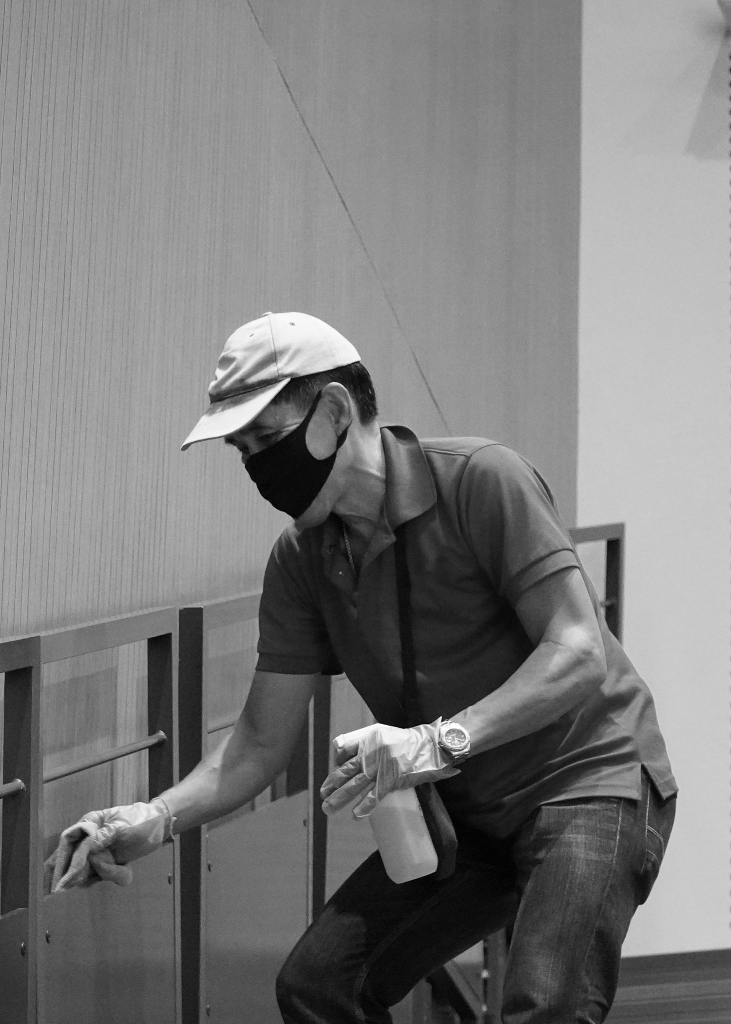 a man cleaning